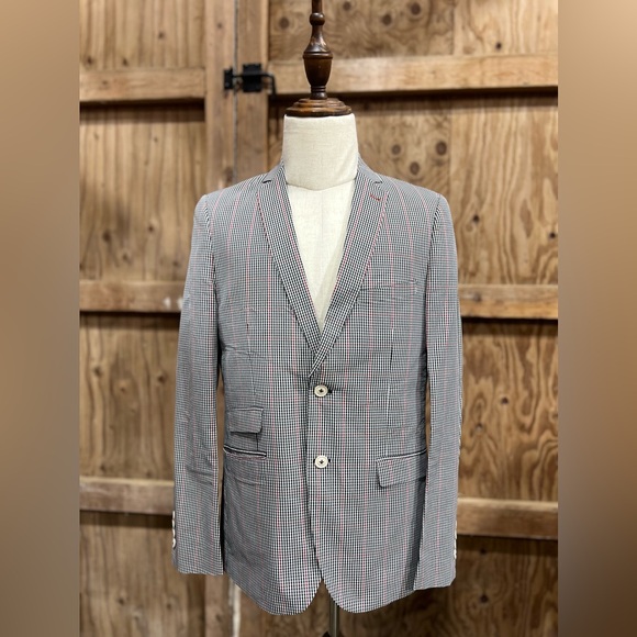 Paisley & Gray Ashton Peak Jacket Black Red White Houndstooth 42R Slim Fit